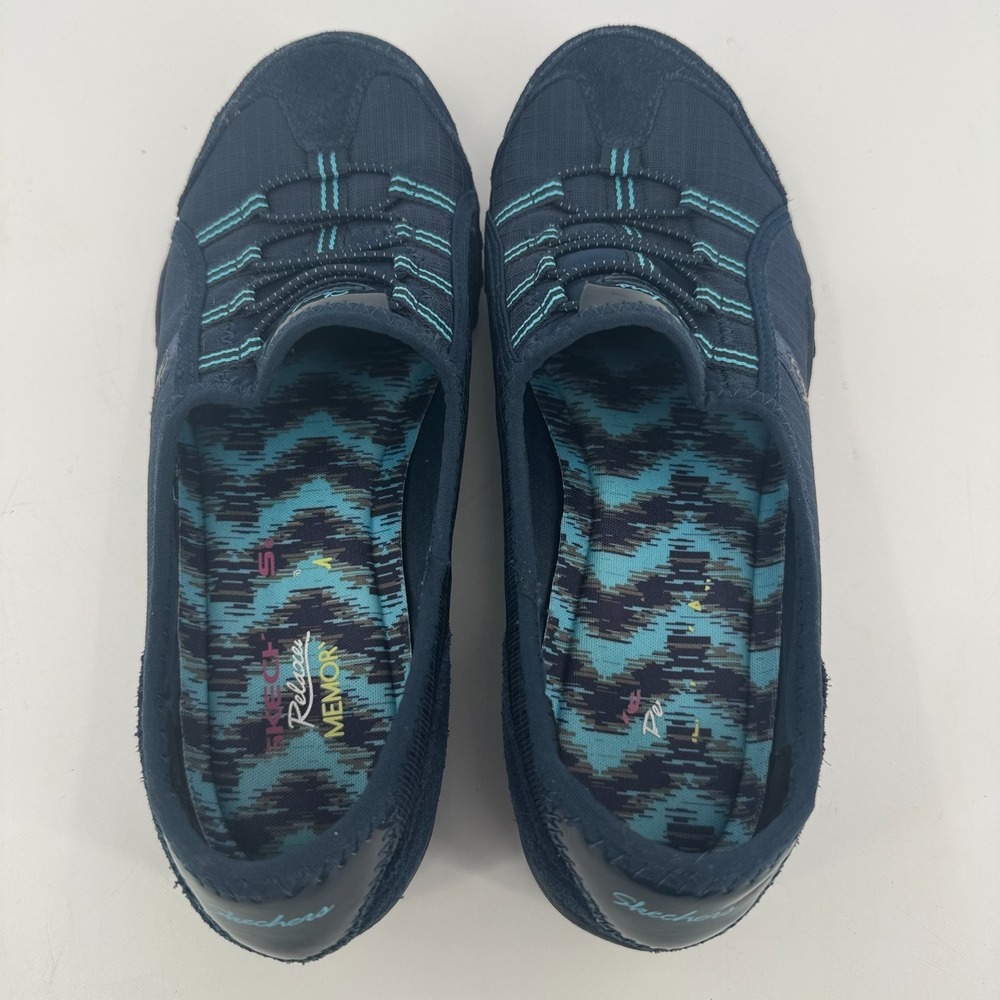 Skechers Breathe Easy Shoes WOMENS Navy Blue Suede Leather Slip On Sneakers 6.5 - Picture 7 of 8